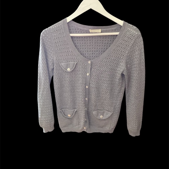 Whistles (London-based brand) Pointelle Grey Cotton & Wool Cardigan Size 4 - Picture 5 of 13